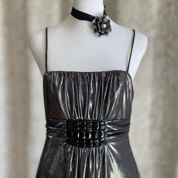 NWT Vintage Y2K Jessica McClintock Metallic Silver Embellished Dress Size 6 - Picture 4 of 8